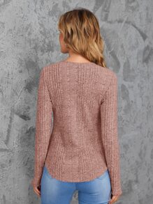 SHEIN LUNE 羅紋針織弧形下擺T恤 - 藕粉色 - 查看 2