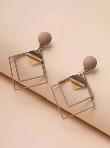 Square Decor Drop Earrings - Yellow Gold - View 1