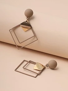 Square Decor Drop Earrings - Yellow Gold - View 2