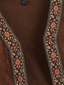 SHEIN MOD Contrast Tape Open Front Vest Jacket - Chocolate Brown - View 4