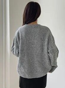 DAZY Solid Cable Knit Drop Shoulder Jumper - Light Grey - View 2