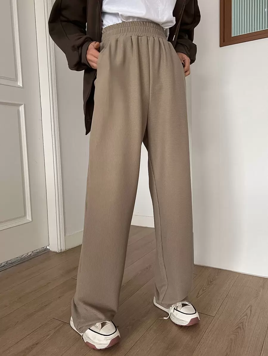 DAZY Elastic Waist Slant Pocket Trousers - Camel - View 1