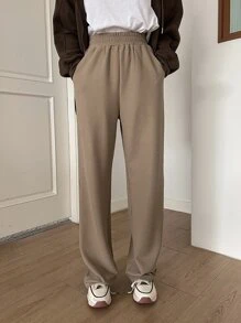 DAZY Elastic Waist Slant Pocket Trousers - Camel - View 8