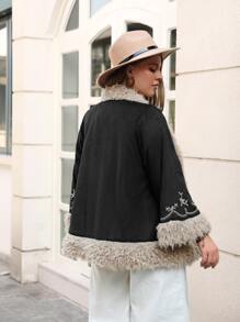 Rusttydustty Plus Plants Embroidery Teddy Lined Coat - Black - View 2