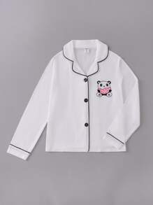 Tween Girl Panda Pattern Long Sleeve Top And Striped Pants Homewear - Multicolor - View 3