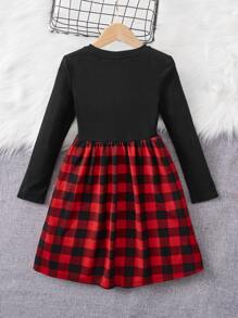 SHEIN Girls Christmas Print Dress - Multicolor - View 2