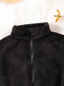 Chaqueta Y Pantalón Teddy De Hombro Caído Para Niña Adolescente - Negro - Ver 3