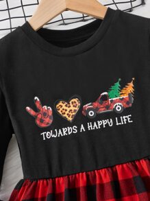 SHEIN Girls Christmas Print Dress - Multicolor - View 3