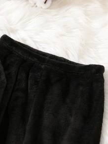 Chaqueta Y Pantalón Teddy De Hombro Caído Para Niña Adolescente - Negro - Ver 4