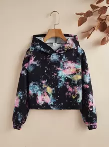 SHEIN Tween Girl Galaxy Print Drop Shoulder Sweatshirt - Multicolor - View 1