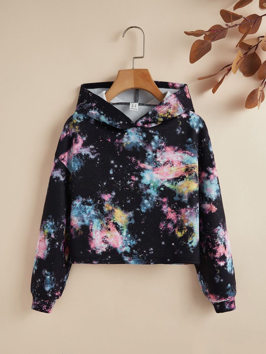 SHEIN Tween Girl Galaxy Print Drop Shoulder Sweatshirt - Multicolor - View 1