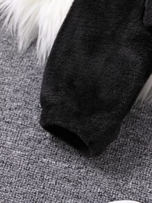 Chaqueta Y Pantalón Teddy De Hombro Caído Para Niña Adolescente - Negro - Ver 5