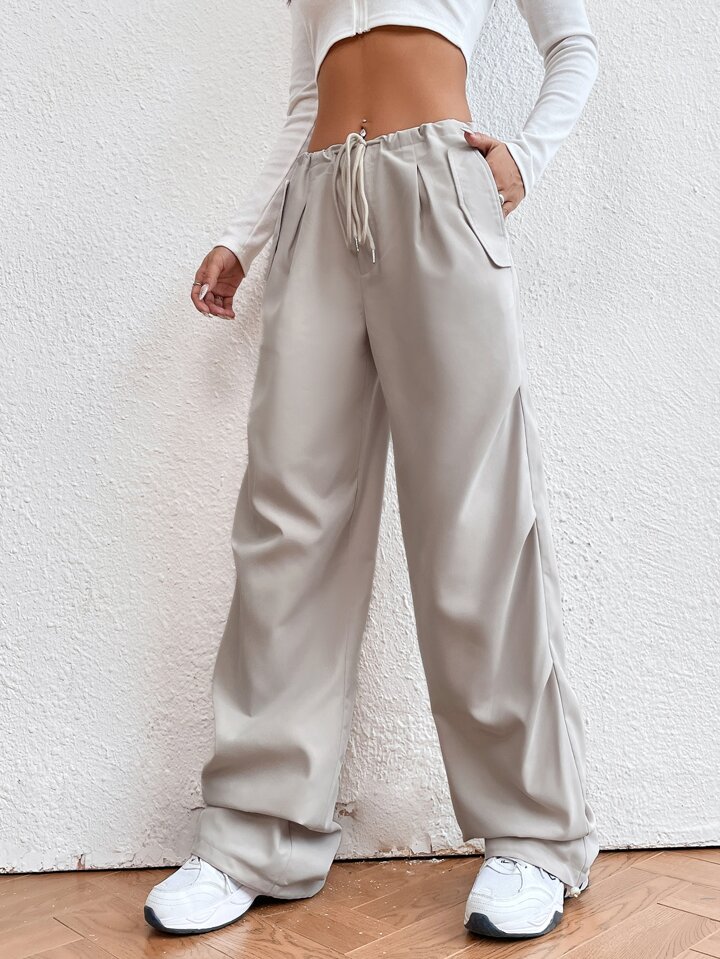 SHEIN EZwear Solid Drawstring Waist Parachute Pants for Sale