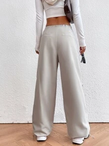 SHEIN EZwear 素色腰部抽繩降落傘褲 - 米色 - 查看 2