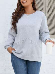 Calvaya Plus Zip Detail Drop Shoulder Sweatshirt - Light Grey - View 1