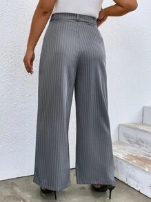 SHEIN Franclia Plus Striped Print Slant Pocket Suit Trousers - Grey - View 2