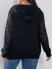 SHEIN LUNE Áo nỉ cỡ lớn rách vai rớt có dây rút - màu đen - Xem 2