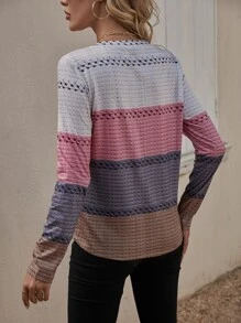 SHEIN LUNE 撞色V領T恤 - 藕粉色 - 查看 2