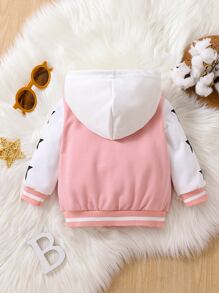 Baby Boy Letter Graphic Colorblock Hooded Jacket Without Tee - Baby Pink - View 2