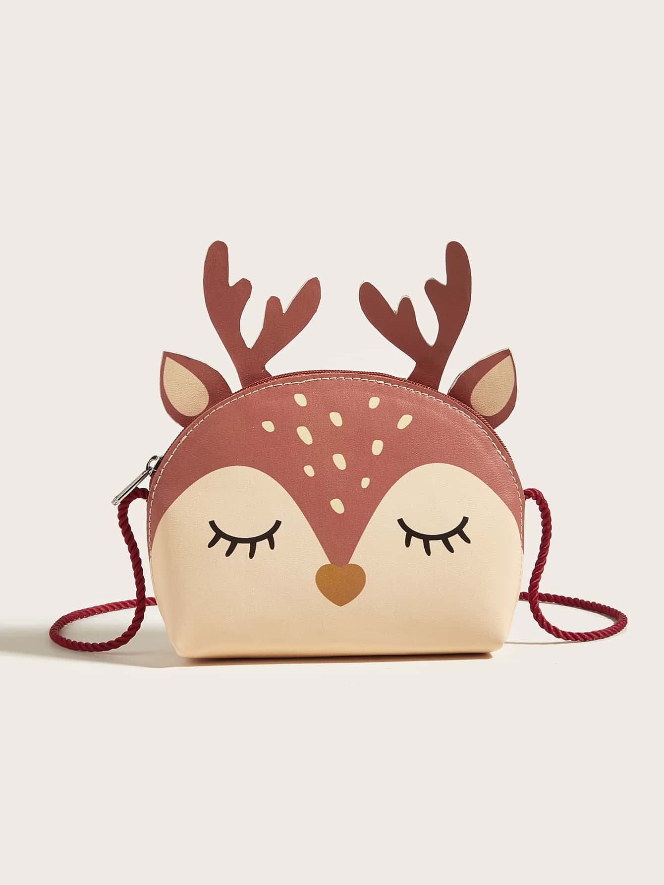 1個卡通鹿設計的可愛半月形單肩掛包,適用於男孩和女孩,適合聖誕節和日常使用