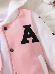 Baby Boy Letter Graphic Colorblock Hooded Jacket Without Tee - Baby Pink - View 3
