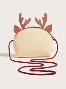 1個卡通鹿設計的可愛半月形單肩掛包,適用於男孩和女孩,適合聖誕節和日常使用