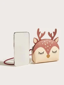 1個卡通鹿設計的可愛半月形單肩掛包,適用於男孩和女孩,適合聖誕節和日常使用
