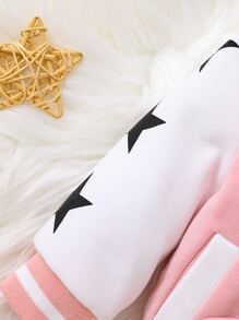 Baby Boy Letter Graphic Colorblock Hooded Jacket Without Tee - Baby Pink - View 5