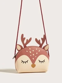 1個卡通鹿設計的可愛半月形單肩掛包,適用於男孩和女孩,適合聖誕節和日常使用