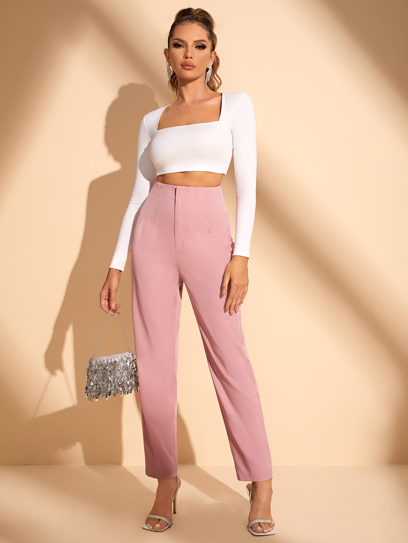 SHEIN BAE Solid High Waist Pants SHEIN USA