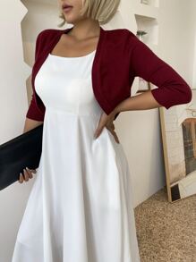 AAmilife Solid Open Front Crop Cardigan - Burgundy - View 4