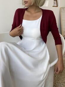 AAmilife Solid Open Front Crop Cardigan - Burgundy - View 3