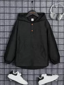 SHEIN 男孩袋鼠口袋半排扣連帽襯衫