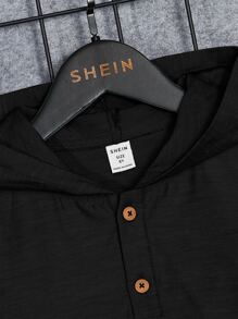 SHEIN 男孩袋鼠口袋半排扣連帽襯衫