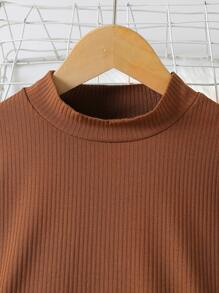 Girls Mock Neck Tee & Gingham Trousers - Multicolor - View 3