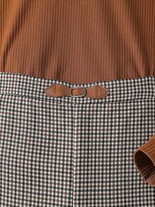 Girls Mock Neck Tee & Gingham Trousers - Multicolor - View 4