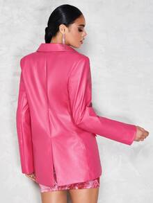 SHEIN BAE 西裝領翻蓋細節PU皮革西裝外套 - 粉色 - 查看 2