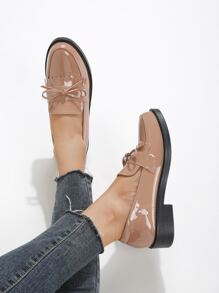 蝴蝶結裝飾流蘇細節平底樂福鞋,卡其色優雅流蘇裝飾,蝴蝶結設計素色樂福鞋 - 卡其色 - 查看 6