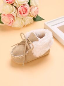 Baby Bow Decor Contrast Fluffy Sneakers - Apricot - View 5
