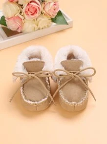Baby Bow Decor Contrast Fluffy Sneakers - Apricot - View 6