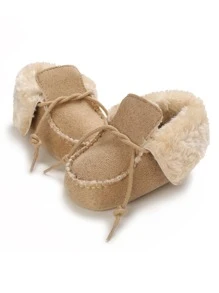Baby Bow Decor Contrast Fluffy Sneakers - Apricot - View 7