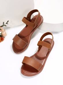 Women  Minimalist Open Toe Ankle Strap Sandals, Elegant Solid Color Outdoor Comfy Sandals - Rust Brown - View 4