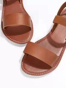Women  Minimalist Open Toe Ankle Strap Sandals, Elegant Solid Color Outdoor Comfy Sandals - Rust Brown - View 5