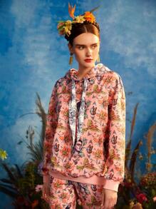 Frida Kahlo X SHEIN Floral Print Drop Shoulder Drawstring Hoodie - Coral Pink - View 5