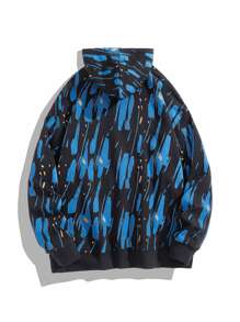 Men Letter & Brush Print Drop Shoulder Drawstring Hoodie - Multicolor - View 2