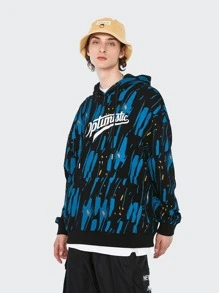 Men Letter & Brush Print Drop Shoulder Drawstring Hoodie - Multicolor - View 4