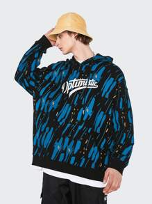 Men Letter & Brush Print Drop Shoulder Drawstring Hoodie - Multicolor - View 5
