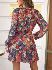 SHEIN Clasi Đầm Xù Viên lá sen viền lá sen phân lớp Hoa Boho - Nhiều màu - Xem 3