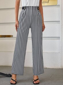 SHEIN Clasi Houndstooth Print Wide Leg Pants - Black and White - View 2