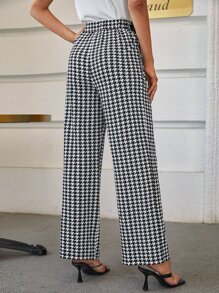 SHEIN Clasi Houndstooth Print Wide Leg Pants - Black and White - View 4